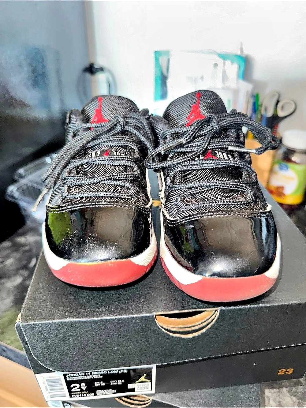 Jordan 11 Retro Low Sneakers Black & Red US 2.5Y - Picture 2 of 6